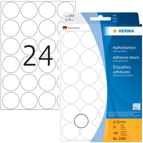 Etiket HERMA 2260 rond 25mm wit 768stuks-2