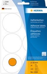Etiket HERMA 2284 rond 50mm fluor oranje 144 etiketten