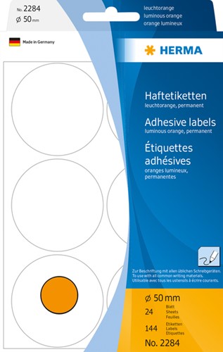 Etiket HERMA 2284 rond 50mm fluor oranje 144 etiketten