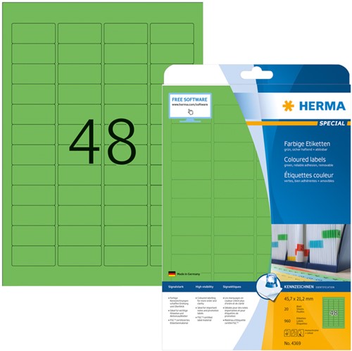 Etiket HERMA 4369 45.7x21.2mm verwijderbaar groen 960stuks
