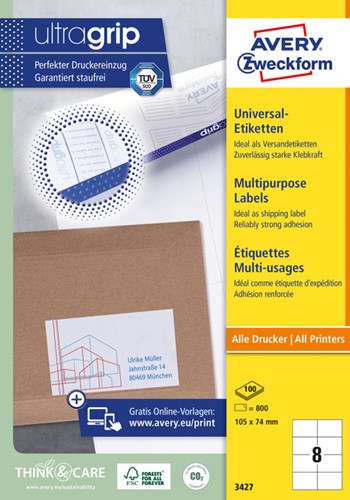 Etiket Avery Zweckform 3427 105x74mm wit 800stuks