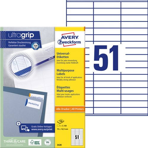 Etiket Avery Zweckform 3420 70x16.9mm wit 5100stuks-2