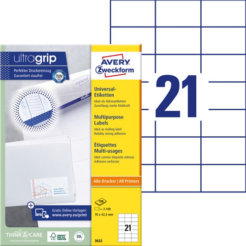 Etiket Avery Zweckform 3652 70x42.3mm wit 2100stuks-2