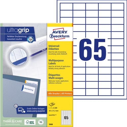 Etiket Avery Zweckform 3666 38x21.2mm wit 6500stuks-2