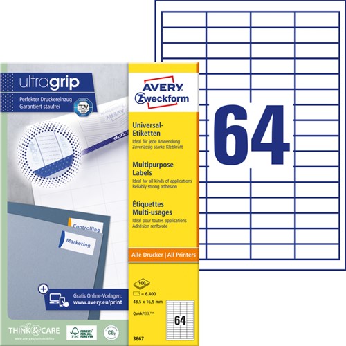 Etiket Avery Zweckform 3667 48.5x16.9mm wit 6400stuks-2