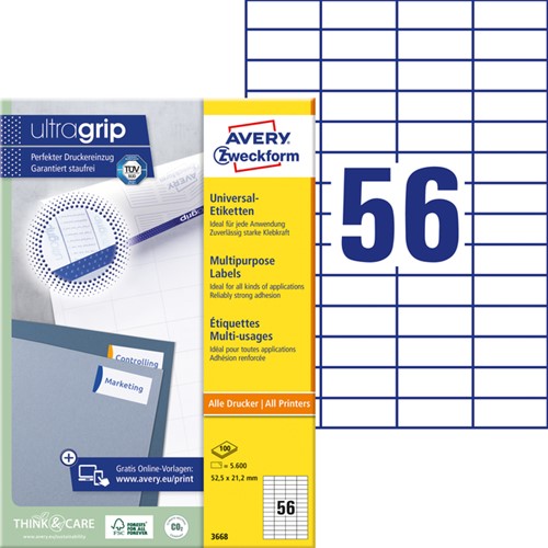 Etiket Avery Zweckform 3668 52.5x21.2mm wit 5600stuks-2