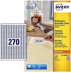 Etiket Avery L4730REV 17.8x10mm afneembaar wit 6750stuks