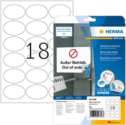Etiket HERMA 4358 63.5x42.3mm verwijderbaar ovaal 450 etiketten