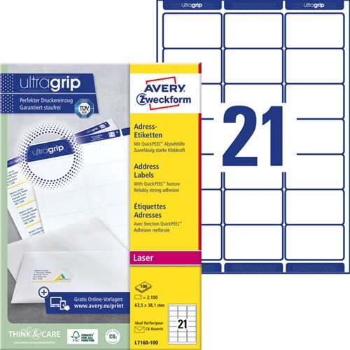 Etiket Avery L7160-100 63.5x38.1mm wit 2100stuks-2