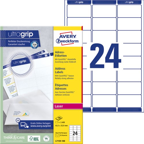 Etiket Avery L7159-100 63.5x33.9mm wit 2400stuks-2