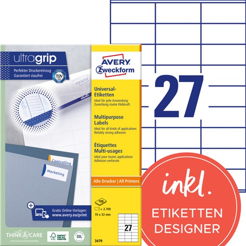 Etiket Avery Zweckform 3479 70x32mm wit 2700stuks-3