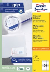 Etiket Avery Zweckform 3474 70x37mm wit 2400stuks