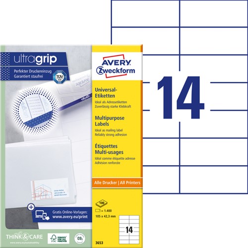 Etiket Avery Zweckform 3653 105x42.3Mm wit 1400stuks-2