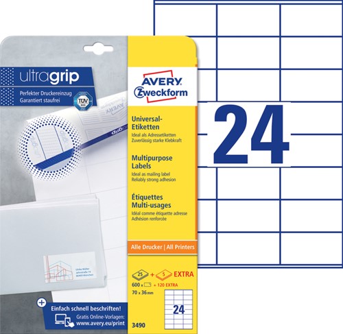 Etiket Avery Zweckform 3490 70x36mm wit 600stuks-2