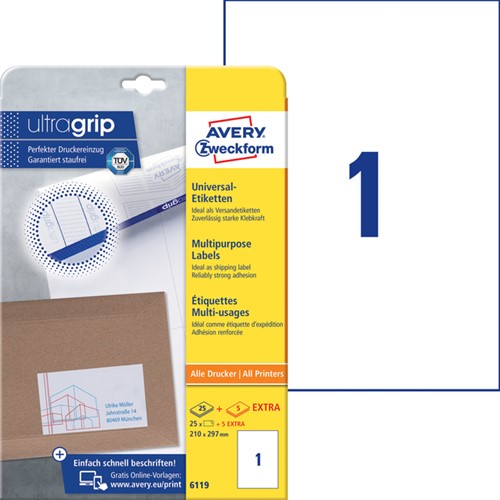 Etiket Avery Zweckform 6119 210x297mm A4 wit 25stuks-2