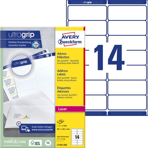 Etiket Avery L7163-250 99.1x38.1mm wit 3500 etiketten-2