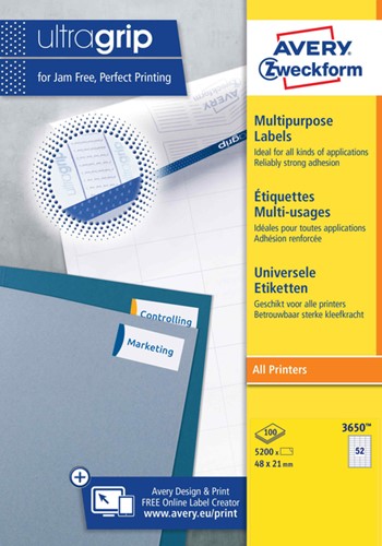 Etiket Avery Zweckform 3650 48x21mm wit 5200stuks
