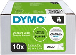 Labeltape Dymo 41913 D1 9mmx7m zwart op wit 10rol
