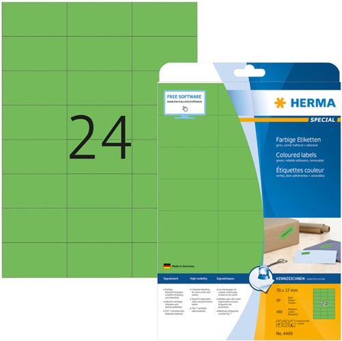 Etiket HERMA 4469 70x37mm verwijderbaar groen 480stuks