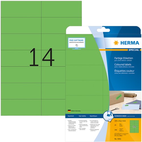 Etiket HERMA 5061 105x42.3mm verwijderbaar groen 280stuks