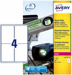 Etiket Avery L4774-20 99.1x139mm polyester wit 80stuks