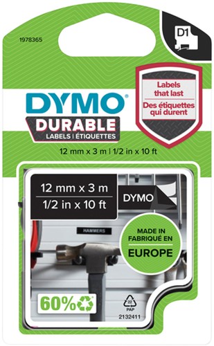 Labeltape Dymo 1978365 12mmx3m wit op zwart