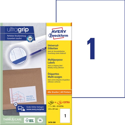 Etiket Avery Zweckform 3478-200 210x297mm A4 wit 200stuks-2