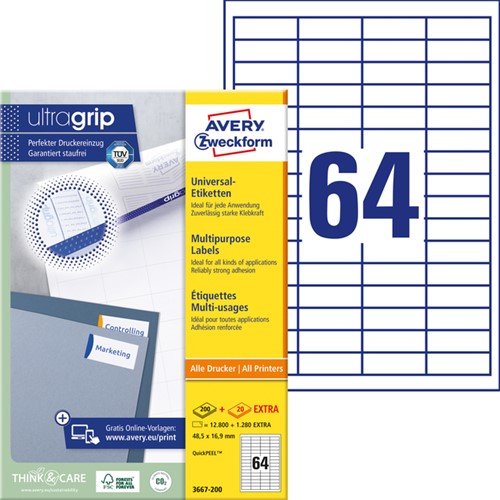 Etiket Avery Zweckform 3667-200 48.5x16.9mm wit 12800stuks-2
