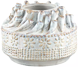 PTMD Caracas white ceramic blue bloempot low S