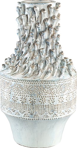 PTMD Caracas white ceramic blue bloempot high L