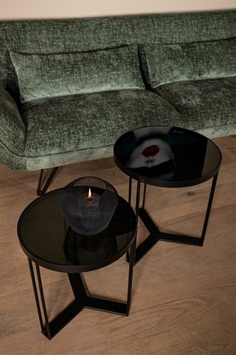 PTMD Remy Black metal coffeetable glass top set a 2-3