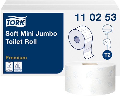 Toiletpapier Tork Mini Jumbo T2 premium 2-laags 170mtr wit 110253