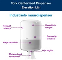 Poetspapierdispenser Tork Centerfeed M2 Elevation  wit 559000-2