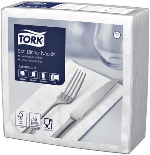 Dinnerservetten Tork 1/8 vouw 3- laags 100 stuks wit 477579