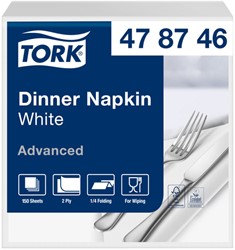 Dinerservetten Tork 2-laags 1/4-vouw 150st wit 478746