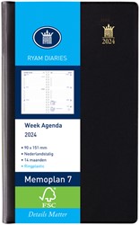 Agenda 2025 Ryam Memoplan 7 Suprema ringplastic 7dagen/2pagina's zwart