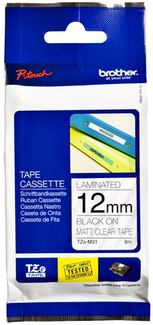 Labeltape Brother P-touch TZE-M31 12mm zwart op mat transparant-3