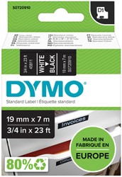 Labeltape Dymo 45811 D1 720910 19mmx7m wit op zwart