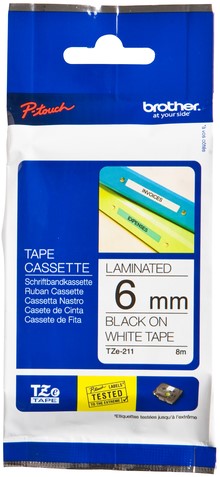 Labeltape Brother P-touch TZe-211 standaard 6mm zwart op wit