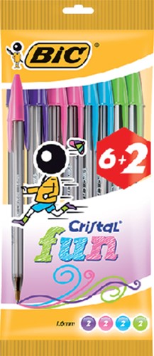 Balpen Bic Cristal Fun large assorti blister à 6+2 gratis