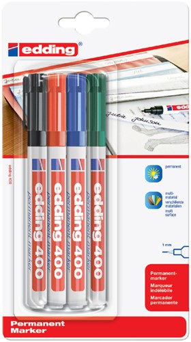 Viltstift edding 400 rond assorti 1mm blister à 4st