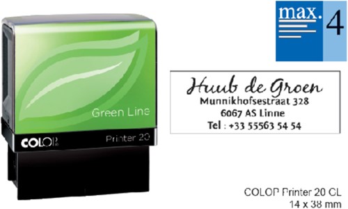Tekststempel Colop 20 green line personaliseerbaar 4regels 38x14mm