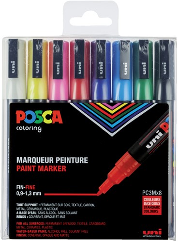 Verfstift Posca PC3M fijn assorti set à 8 stuks