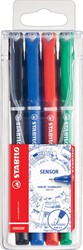 Fineliner STABILO Sensor 189 fijn assorti etui à 4 stuks