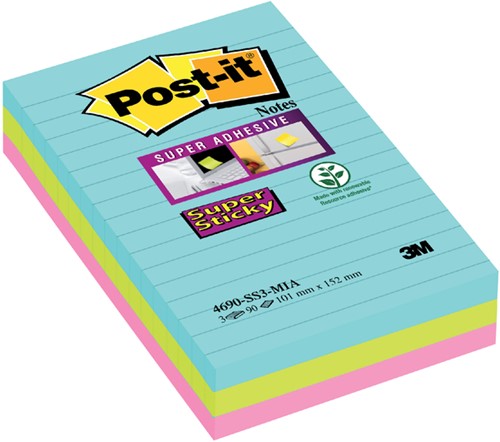 Memoblok 3M Post-it 4690 Super Sticky 101x152mm Miami