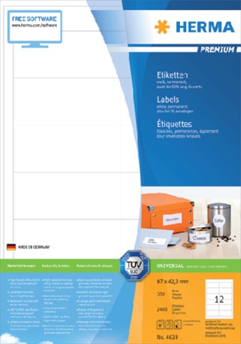 Etiket HERMA 4623 96.5x42.3Mm premium wit 2400stuks