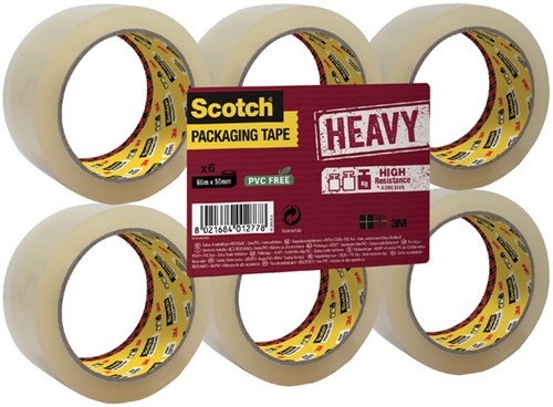 Verpakkingstape Scotch Heavy 50mmx66m transparant 6 rollen