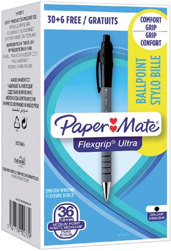 Balpen Paper Mate Flexgrip Ultra zwart medium 30+6 gratis-3
