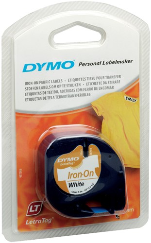 Labeltape Dymo Letratag 18769 strijkbaar 12mm zwart op wit-3