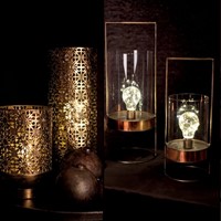 PTMD Amber Brass iron LED tafellamp rond glas S-3